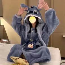 Pijamas para Outono e Inverno, Conjunto de Roupão de Malha Espessa em Fleece Coral para Mulheres, Conjunto Longo para Ca