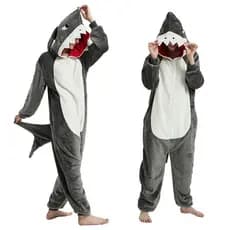 Pijama Kigurumi, Flanela Cinza, Tubarão, Outono, Roupa de Casa, Tartaruga Fofa, Capuz de Coelho, Pijama Adulto SW7L