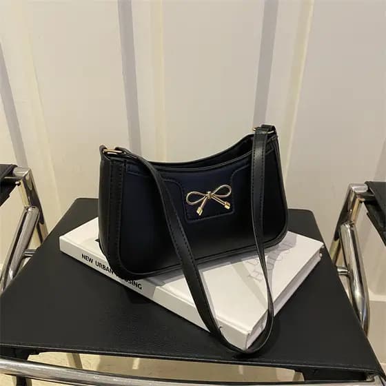 Bolsa de Ombro Feminina Elegante em Forma de Meia-Lua, Casual, de Couro Sintético, com Forro de Poliéster, Cor Sólida, c