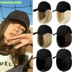 SOMEDAYZL0M Perucas Curtas E Retas Bobo Hat , Boné Guarda-Sol De Beisebol Com Extensão De Cabelo , Sintético