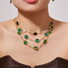 Colar feminino facetado em forma de gota Multicolor opala clavícula corrente