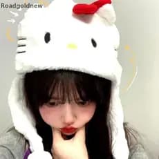 RGN kawaii KT gato chapéu de pelúcia bonito dos desenhos animados Hello Kitty cabeça engrossada proteção de chapéu quent