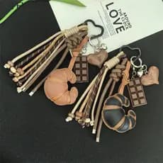 Pingente De Bolsa De Chifre Feminino TEVO , Chaveiro De Croissant De Couro Tecido À Mão Com Corda Trançada Diy , Bugigan