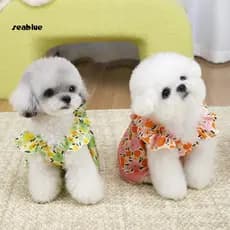 Big Bow Dog Dress Spring Pet Summer Small Floral Print Ruffle Flying Sleeves Tulle Breathable Costume Outfit for Puppies