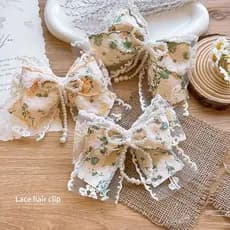 Grampo De Cabelo Com Laço De Dupla Camada floral De Renda Doce , Acessório Elegante De Pérola De Alta Qualidade Coreano