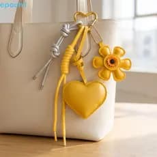 Chaveiro De Coração De Flor EPOCH1 , Cordão Tecido Vintage Pingente PU , Bolsa De Decoração De Girassol Pendurada