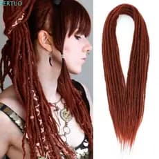 PERTUO 10 Fios De Cabelo De Crochê Sintético , Extensões De Dreadlock De Ponta Dupla Feitas À Mão Ombre , Retas