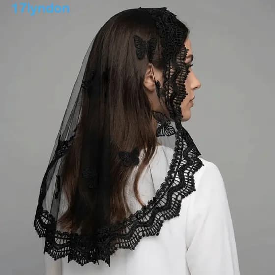 Lenço de Cabeça Bordado Floral LYNDON, Renda Oca de Borboleta, Faixa de Cabelo com Véu, Multifuncional MLVM