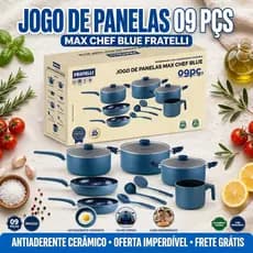 Jogo Panelas Antiaderente Cerâmica 9 Peças Indução Gás Elétrico Vitrocerâmico Frigideira Caçarola Panela Leiteira Azul