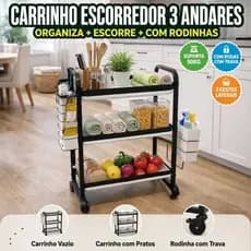 Escorredor de Louça 3 Andares Preto Organizador de Pia Cozinha Grande Porta Pratos Copos Talheres Utensílios Metal