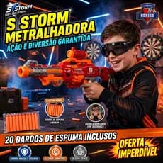 Metralhadora Lança Dardos Blaster Semiautomática 20 Dardos Espuma Tiro Alvo Brinquedo Infantil Presente Menino