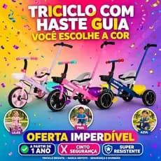 Triciclo Infantil Empurrador Velotrol Cadeirinha Cinto Passeio Menino Menina Bebê Pedal Guidão 3 Anos Azul Rosa