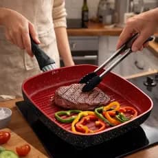 Frigideira Grill Quadrada 24cm Stone Red Point Antiaderente Indução com Cabo Resistente