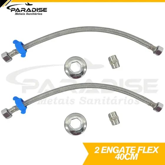 2 Mangueira Engate Flexível Aço Inox 40cm Água Fria e Quente Pias Macho e Femea