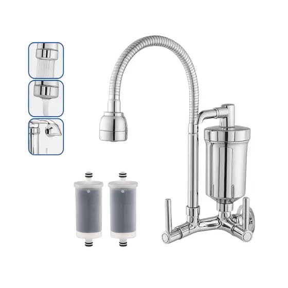 Torneira Filtro Parede Cozinha Gourmet Flexível Bica Móvel 1/4 de Volta + Refil