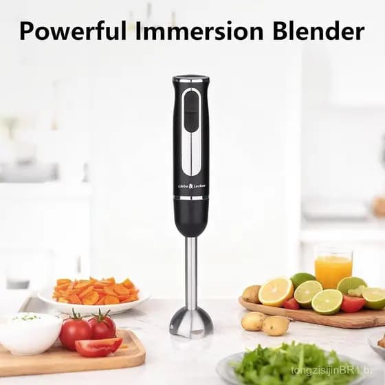 Liquidificador de Imersão Portátil Liebe&Lecker, Liquidificador Manual de 300W com 2 Velocidades de Mistura e Lâminas de