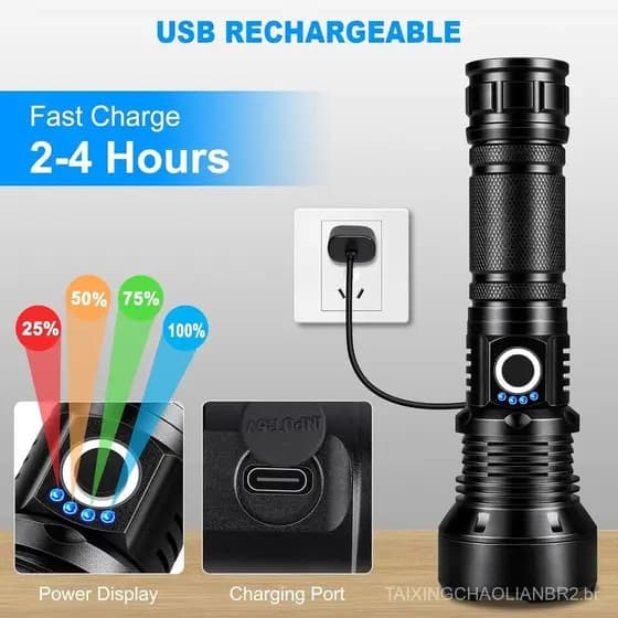 Lanternas KINGCAESAR de Alto Lúmen Recarregáveis, Pacote com 2 Lanternas Super Brilhantes de 90.000 Lúmens, Lanterna LED
