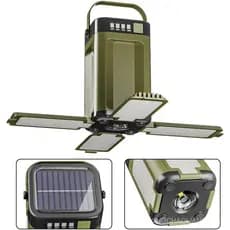 Lanterna de Camping LED Recarregável, à Prova d'Água IPX4, Luz Solar para Camping com Carregamento Tipo-C, Power Bank de