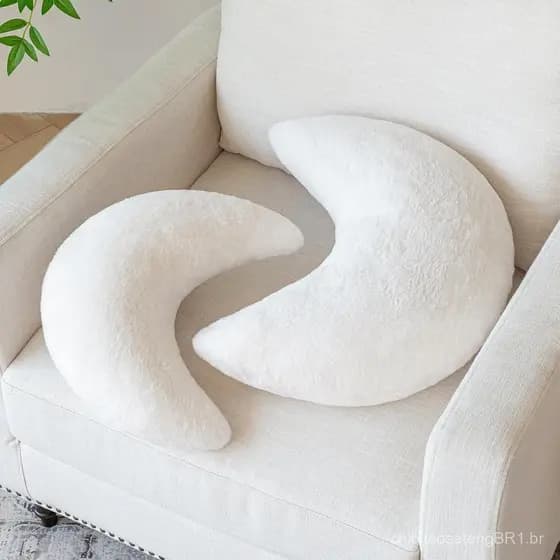 Almofada Lua, Almofadas Decorativas com Pelo Sintético Macio para Cama e Sofá, Almofadas em Forma de Lua, Almofadas de P