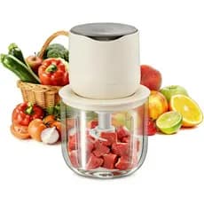 Processador de Alimentos Elétrico, Picador de Alimentos Elétrico Pequeno de 600ML com Tigela de Vidro para Carne, Vegeta