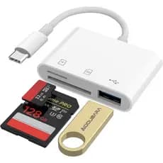 Leitor de cartão SD USB C é compatível com iPhone 17/16/15, leitor de cartão de memória AIDOUBARA com portas SD, Micro S