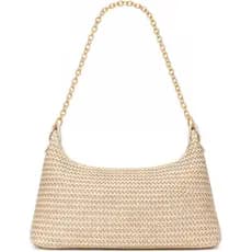 Bolsa de Praia Feminina de Verão, Bolsa de Palha Boêmia, Bolsa de Ombro Trançada, Bolsa de Crochê para Férias