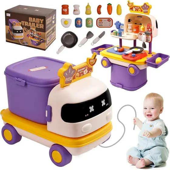 Conjunto de Brinquedos de Cozinha 2 em 1 para Crianças de 1 a 3 Anos, Acessórios de Cozinha de Brinquedo com Utensílios