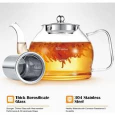 Chaleira de vidro STNTUS, 40 oz/1200 ml para chá a granel, com infusor e filtro de aço inoxidável, adequada para fogão,