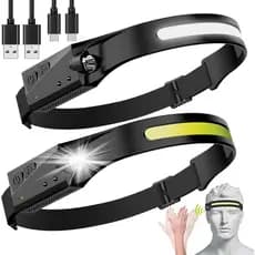 Lanterna de Cabeça LED, Pacote com 2 Lanternas Recarregáveis para Adultos, Farol de Feixe Amplo 230, Lanterna de Cabeça
