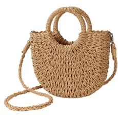 Bolsa de Praia de Palha Feminina, Bolsa Transversal Trançada, Bolsa de Ombro com Alça Superior, Bolsa de Mão para o Verã