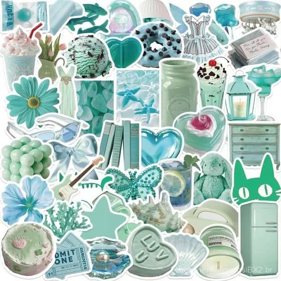 50 Adesivos Estéticos Verdes VSCO, Adesivos Fofos para Meninas, Adesivos de Vinil Impermeáveis para Laptop, Garrafas de