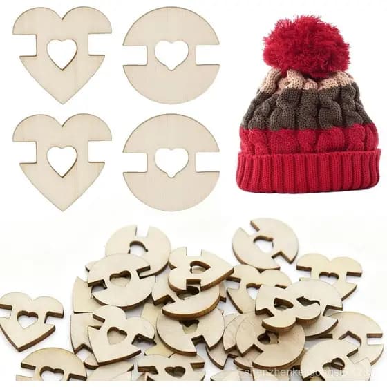 60 Botões de Pom Pom para Chapéus, Botões para Costurar em Projetos de Crochê, Suporte de Madeira com Design Removível,