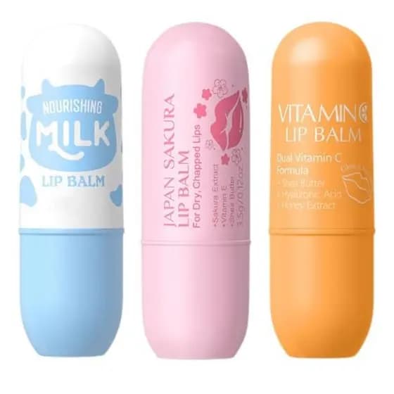 Conjunto De Bálsamo Labial Com Leite De Vitamina C Em Flor De Cerejeira , 3 Pacotes De Hidratante Nutritivo Para Lábios