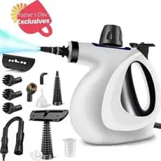 Ferro a vapor portátil de 1200W, equipado com reservatório de detergente e trava de segurança, vem com 12 acessórios.