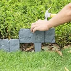 DIY Jardim Afiação Border-20PC/Pacotes Cerca De Gramado Plástico Efeito Paralelepípedo Aparar Pátio Decoração (Cinza)