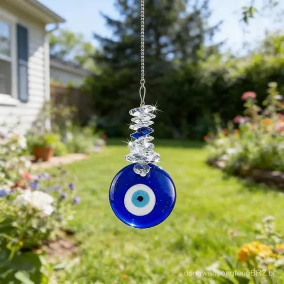 Amuleto Olho Grego de Vidro Azul de 4,5 polegadas com Pérolas de Cristal - Amuleto de Boa Sorte, Decoração para Casa, Es
