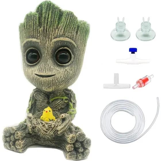 Decorações de Aquário AnxunJim Groot com Borbulhador de Ar e Conjunto de Pedras Difusoras para Tanque de Peixes