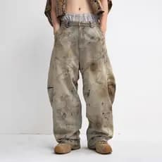 Calças soltas masculinas lavadas Design desgastado Jeans primavera outono novo estilo Genderless indústria pesada lavage