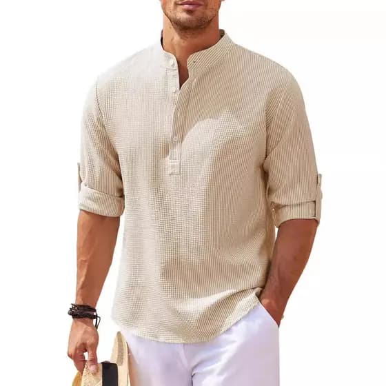Camisa de manga comprida gola meio botão camisa xadrez abacaxi camisa masculina camisa Casual Top