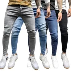 Calça jeans masculina Stretch skinny skinny de quatro cores
