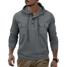Moletom masculino ao ar livre com capuz esportivo bolso manga comprida manga curta simples Casual