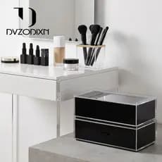 Caixa de armazenamento de cosméticos acrílico preto estilo gaveta empilhável Desktop cômoda batom maquiagem escova prate
