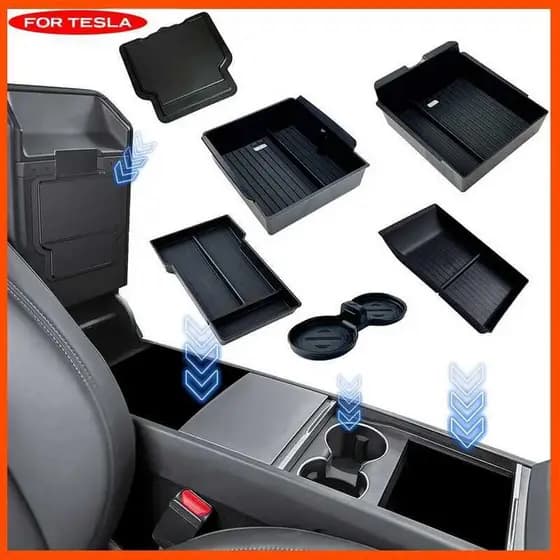 Para Tesla Novo Modelo Y Lançamento Juniper ABS Com Silicone Antiderrapante Esteira Console & Braço Caixa De Armazenamen
