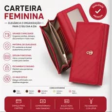 Carteira Longa Feminina Listra Diagonal Duas Dobras PU