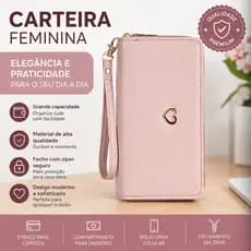 Carteira Longa Feminina PVC Coração Metálico Dois Zíperes