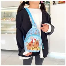Bolsa de Ombro de Animal Capivara de Desenho Animado Material de Nylon Leve Carteira de Moeda Infantil