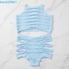 BACK2LIFE1 Conjunto De Roupa Íntima Oca De Malha , 2 Peças , Colete De Renda Transparente Com Gola Redonda , Meia-Calça
