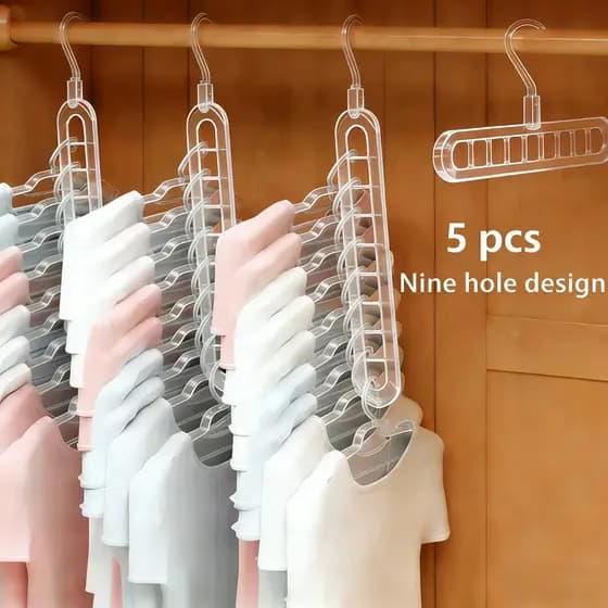 Pacote de 3/5 peças Rack de calças de plástico dobrável resistente com gancho ajustável de 9 furos, antiderrapante, econ
