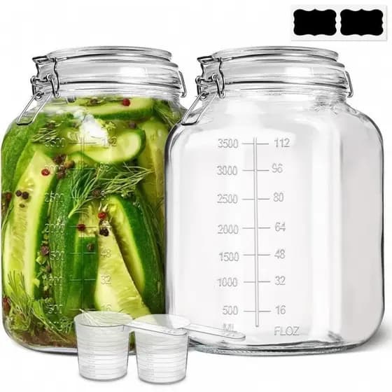 ComSaf1Potes de Vidro Quadrados de 1 Galão com Tampas Herméticas (135oz, Conjunto de 2), Recipientes de Boca Extra Larga