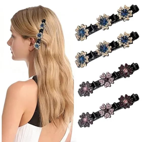 Conjunto de 4 peças de presilhas de cabelo trançadas com pedras de cristal brilhantes, novas presilhas de cabelo com str